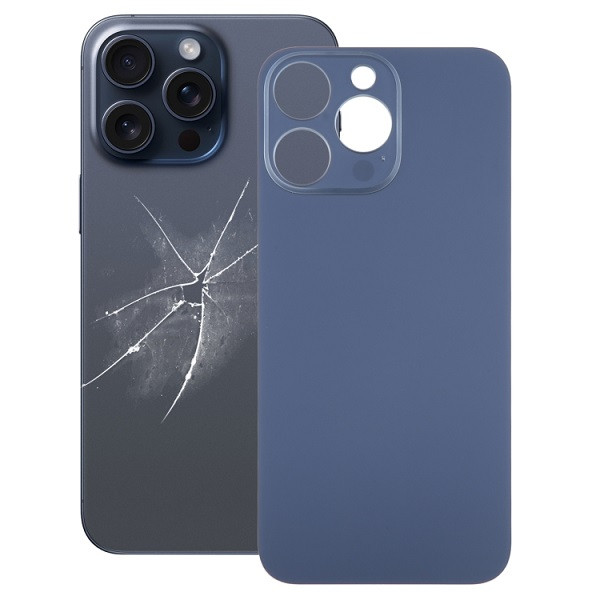 Easy Replacement Big Camera Hole Glass Back Battery Cover for iPhone 15 Pro Max (Blue)