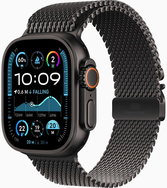 Apple Watch Ultra 2 GPS + Cellular 49mm Black Titanium Case with Large Black Titanium Milanese Loop