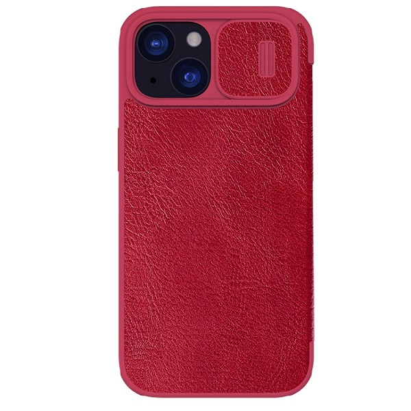 NILLKIN QIN Series Pro Sliding Camera Cover Design Leather Phone Case for iPhone 15 (Red)