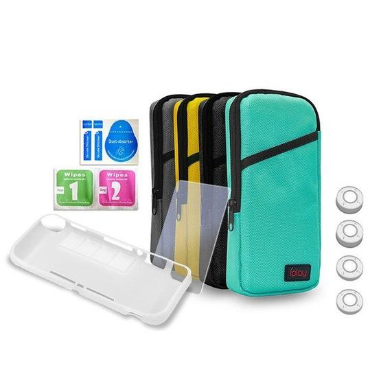 iplay Host Storage Bag Tempered Film + Rocker Cap + Protective Shell 7 in 1 Protection Bag Soft Bag Set For Switch Lite(Green Blue )